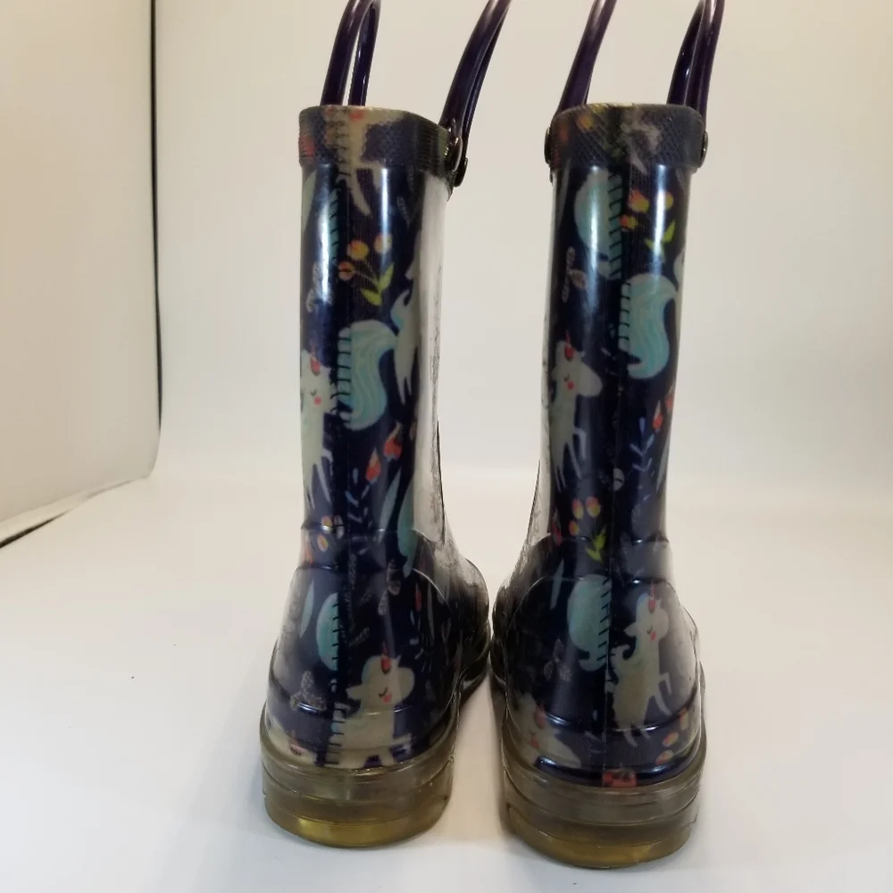 Western Chief Size Child 9/10 Blue Floral Rubber Rain Boots Light Up Pull On